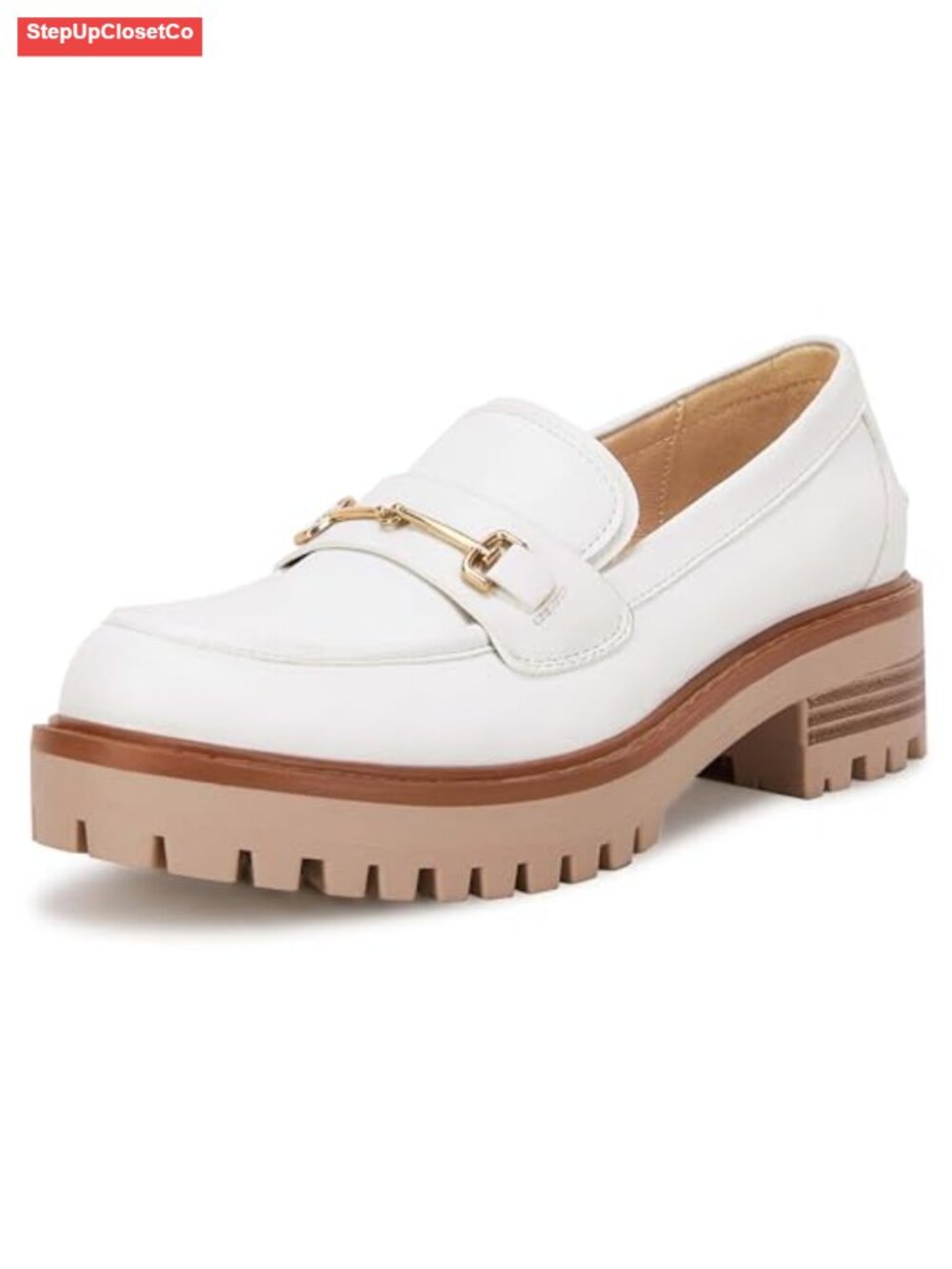 Vintage Chunky Heel Loafers Faux Leather Platform Lug Sole Women Shoes Slip On